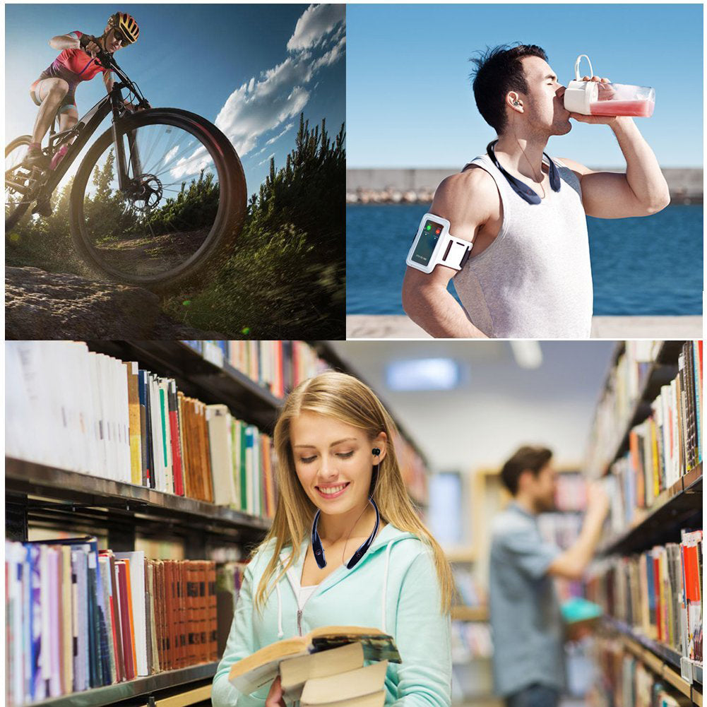 Tone Infinum Hbs-910Neckband Bluetooth Headset, Bluetooth Headset with Retractable Earbuds for Running/Sports Water-Proof Sweat-Proof Noise Canceling Wireless Earbuds for iPhone LG Android ( Black )