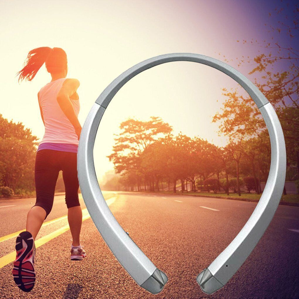 Tone Infinum Hbs-910Neckband Bluetooth Headset, Bluetooth Headset with Retractable Earbuds for Running/Sports Water-Proof Sweat-Proof Noise Canceling Wireless Earbuds for iPhone LG Android ( Silver )